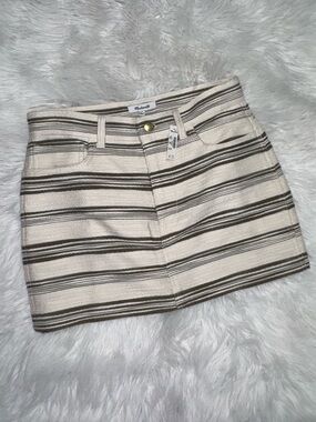 Madewell Cream and Olive Striped Mini Skirt